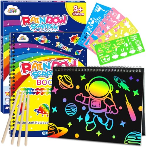ZMLM Scratch Paper Art-Crafts Gift: 2 Pack Rainbow Notebooks Supplies Toys - color: Starry Blue