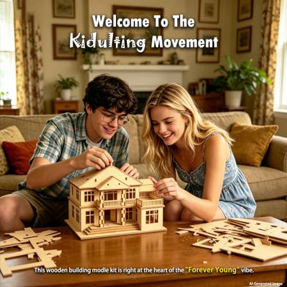 3D Wooden Puzzles for Adults, Villa Model Kit, DIY Building Puzzle - color: Original Wood Color-two Layers