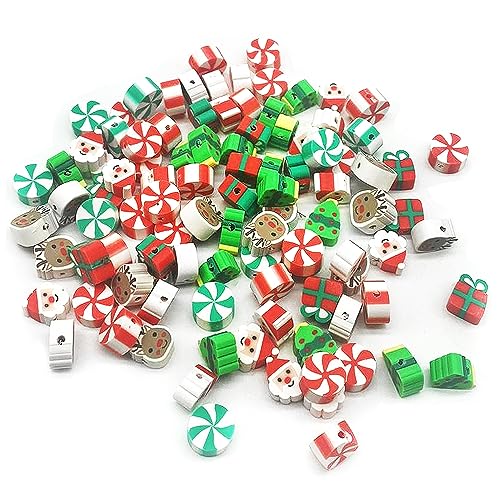 100 Pcs Christams Polymer Clay Beads Mixed Heishi Spacer Beads Supplies for DIY Bracelet Earring Necklace Jewelry Making - color: Christmas-2