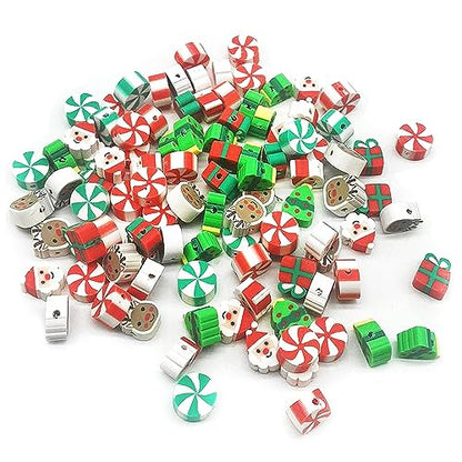100 Pcs Christams Polymer Clay Beads Mixed Heishi Spacer Beads Supplies for DIY Bracelet Earring Necklace Jewelry Making - color: Christmas-2