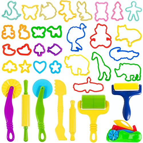 36-Piece Dough Tool Set for Kids Ages 3-8 – Includes Animal Cutters, Rolling Pins, Rollers, Random Colors - color: 36pcs