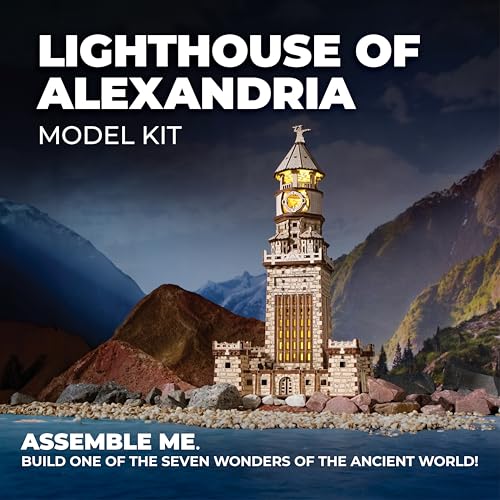 UGEARS Lighthouse of Alexandria 3D Wooden Puzzle for Adults – Wooden Model Kit with LED Night Light, DIY Building Hobby Set, Ancient World Landmark, Home Decor, Brain Teaser, Creative