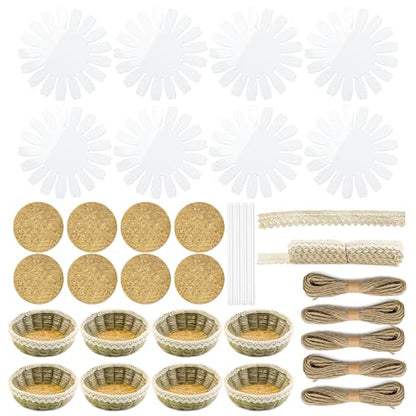AOUXSEEM 8 Sets Basket Weaving Craft Kit for Beginners,DIY Burlap Style Desk Storage Small Parts Candy Cookies Bowls,8 inches Plastic Base and 109yd Jute Twine and Cork Linings & Lace