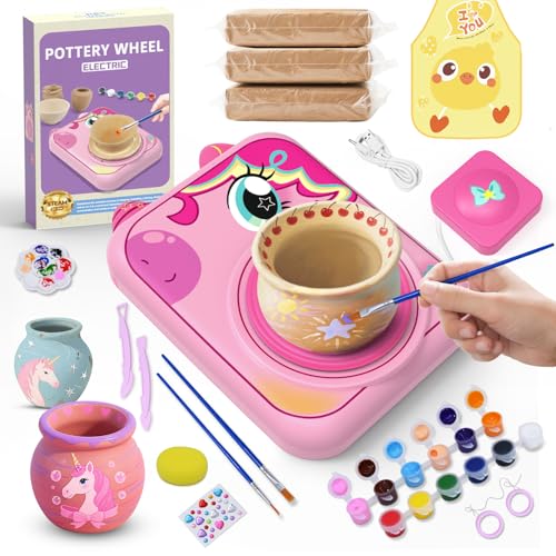 Pottery Wheel for Kids, Unicorn Pottery Craft Kit with 3 Pack Air-Dry Clay