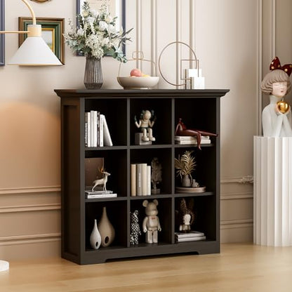 OSCHF 9-Cube Open Bookcase with Base, 3-Tier Wooden Bookshelf, Black - color: Black, size: 9-Cube
