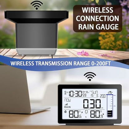 BIUWING Wireless Rain Gauge Outdoor, Self-Emptying Digital Rain Gauges Outdoors Best Rated, Electronic Rain Measure Gauge, Freeze Proof Rain Gauge with Thermometer, Remote Rain Meter for Garden - color: Digital Rain Gauge