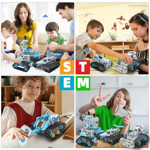 Robot Building Kit with Remote Control STEM Gift for Boys Age 8-12 - color: 5in1 Blue Robot