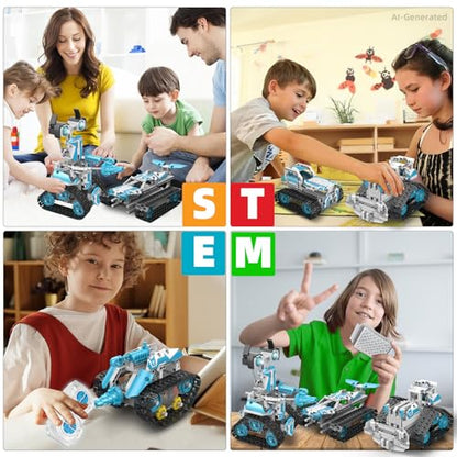 Robot Building Kit with Remote Control STEM Gift for Boys Age 8-12 - color: 5in1 Blue Robot