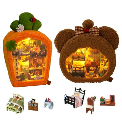 DIY Miniature Dollhouse with LED Lights Creative Modern Cabin Handmade Mini House Model, Furniture Scene, Mini Decorative Wooden Craft - color: C