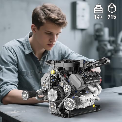 HIGH GODO V8 Engine Kit that Works, Visible Car Engine Model Kit with Motor and Lights, Build Your Own Car Engine Kit with App Control, STEM Project for Teens Adults 14+ (715 Pieces) - style: V8 Engine-D