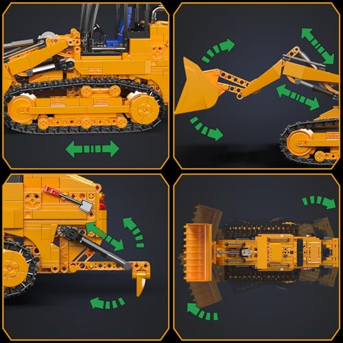 Mould King 17098 Remote Control Bulldozer Building Set, RC Motorized Crawler Bulldozer Model Kit for Adults, STEM Engineering Construction Vehicle Model Toy Gift for Age 14+ (1208 Pieces)