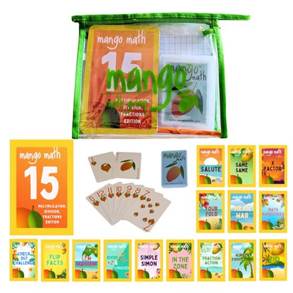 MANGO Math 15® - Math Flash Cards - Educational Math Games for Kids - Multiplication, Division, Fractions Learning Kit -2nd 3rd 4th Grades - Kids 6-12 - Set of 15 Games - English Version - size: English Version, style: Multiplication Division