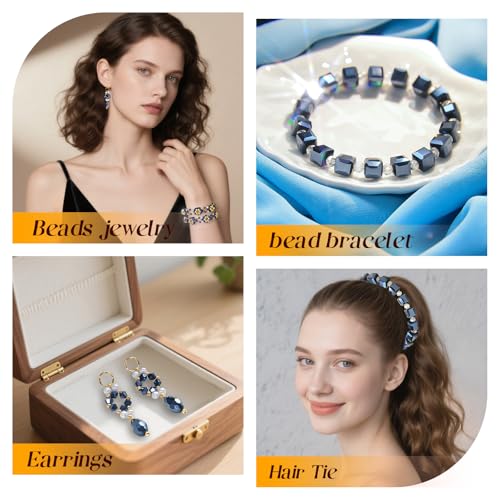 1500 Pcs Crystal Glass Beads for Jewelry Making – 12 Styles Bicone, Rondelle, Cube, Teardrop & 3mm Spacer Beads, DIY Bracelet Necklace Earring Craft Kit with Organizer Box(Vavy Blue) - color: Vavy Blue