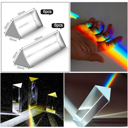Kanayu 12 Pcs Clear Triangular Prism Optical Glass,2.5 Inch, 4 Inch - size: 2.5 Inch, 4 Inch