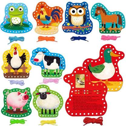 SpriteGru 9 PCS Kids Lacing Cards, 9 Double Sided Farm Animals Sewing Cards with 9 Colorful Laces, Educational & Learning Toys for Preschoolers, Kids Ages 3+ - color: Farm Animals