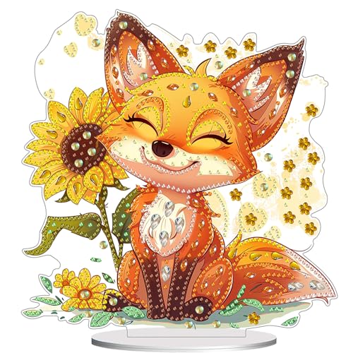 Diamond Painting Kits for Adults Beginners, 5D Full Drill Fox Crystal Art Desktop Ornament, DIY Single Sided Home Office Desk Decor, Creative Craft Gift Set with Tools - color: Fox