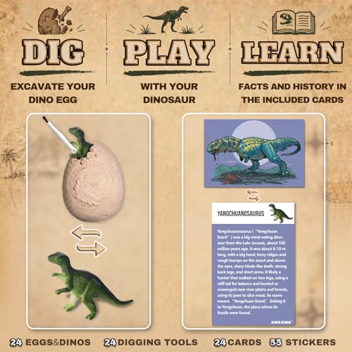Dinosaur Eggs Digging Kit, Dino Party Favors for Kids Age 3-12 (Pack of 24) - color: 24 Dinosaur Eggs