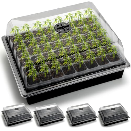 RooTrimmer 5-Pack No-Drip Seed Starting Trays with 4" Humidity Dome - size: 5p Trays+Domes+48 Cells