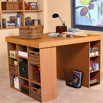 Project Center Desk with Bookcase and 3 Bin Cabinet-Oak - color: Oak