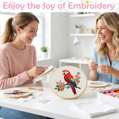 Nuberlic Parrot Embroidery Kit for Beginners, Animal Cross Stitch Kit - color: Parrot