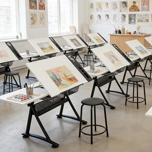 Magshion Drafting Table for Adults w/Stool, White - color: White & Black