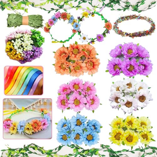 WUBOMJIO Make Your Own Flower Crown Crafting Kit(Daisy Theme) 12 PCS - color: Daisy