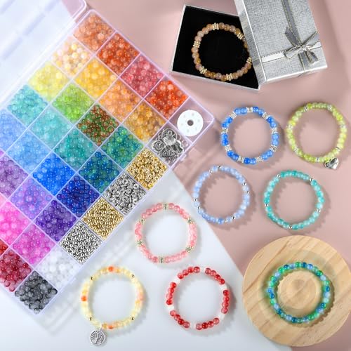 Funtopia 6mm Glass Beads Bracelet Making Kit, 1396pcs Gradient Glass Beads - color: #5 Gradient Patterns, size: 6mm