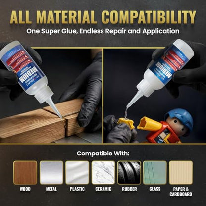 Starbond Medium Super Glue Pro Kit (2 oz) – Strong, Fast, All-Purpose CA Glue (Cyanoacrylate Adhesive) – with Anti-Clog Cap, Precision Tips & Extra Nozzles for Woodworking, Quick Fixes & Hobby Models - size: 2 ounce