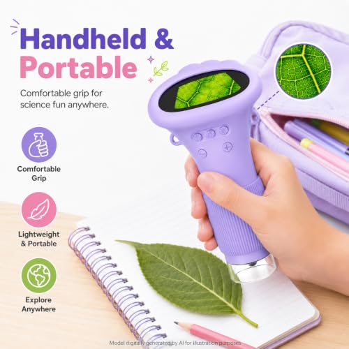 1000X Microscope for Kids, 2'' Screen Kids Wonder Quest Microscope Camera, Digital Handheld Microscope, Educational Kids Magnifying Glass, Christmas Birthday Gifts for Age 3 4 5 6 7 8 9 10- Purple - color: Purple