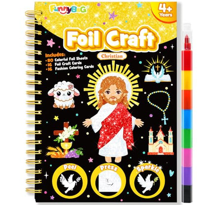 FUNNYB&G Foil Art Craft Kit for Kids, Sparkly Birthday Gift Toy for Kids - style: Christian