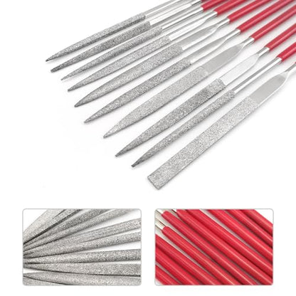 Quacc 10 PCS Diamond Needle File Set Small Metal Riffler Files Miniature Files Tools 140mm for Glass Wood Stone Jewelry