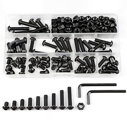 NINDEJIN Metric M4 Button Head Socket Cap Bolts Screws Set, M4x5/6/8/10/12/14/16/18/20 mm Screws Bolts and Nuts Assortment Kit, 362 Pcs Allen Hex Drive, Black Oxide, 10.9 Carbon Steel, Fully Threaded - size: 326Pcs M4 5mm-20mm