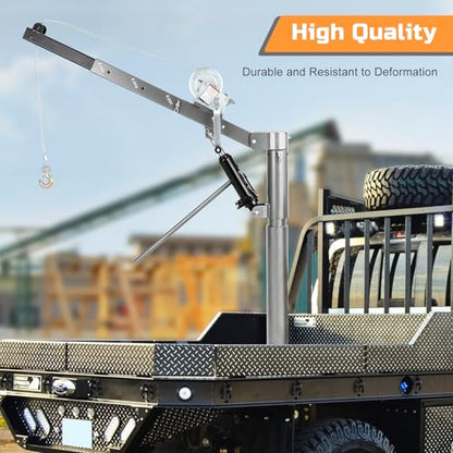 PioneerWorks 1000 LBS Hydraulic Pickup Truck Crane Hoist, 4 Adjustable Load Levels Non-Electric Manual Truck Bed Lifting Crane, Silver - color: Silver