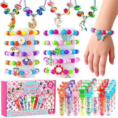 Kids Bracelet Necklace Making Kit, 24 Pack for Ages 4+, Girls Party Favors, Goodie Bag Stuffers, Kids Art Craft Activity