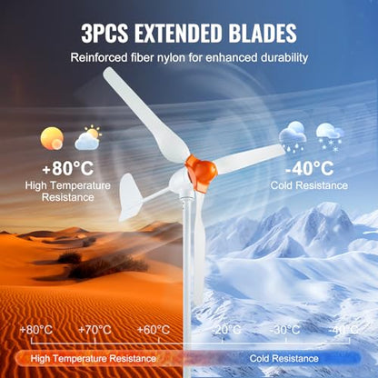 VEVOR 800W Wind Turbine Generator, 12V Wind-Turbine Kit, 3-Blade Power Generator with MPPT Controller & 2.5m/s Startup Speed, Suitable for Home, Farm, RVs, Boats (Tower Pole Not Included) - style: 12V 800W 3-Blade