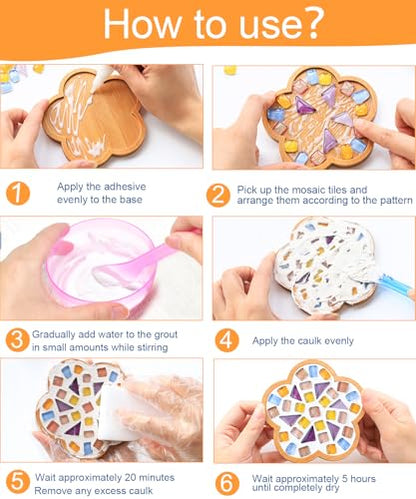Kids Mosaic Coaster Kit – 4-Pack, Non-Toxic Crafts Ages 6-12 - color: Sweet style