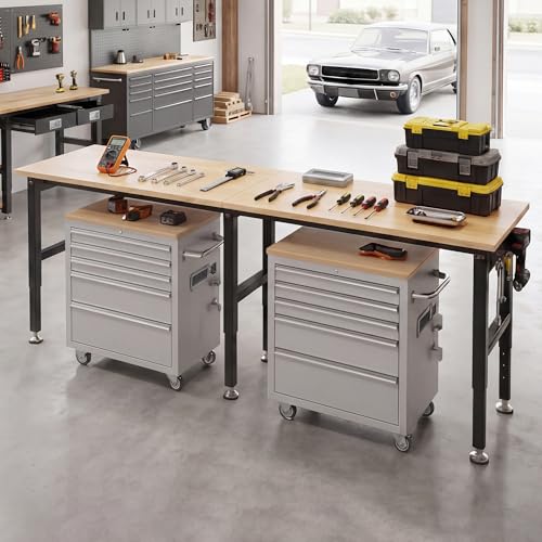 SPECRAFT 84-Inch Black Adjustable Heavy-Duty Workbench - color: Black, size: Standard/84"x24"