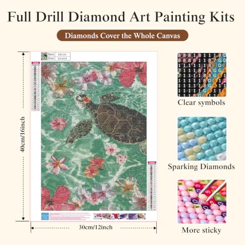 Diamond Art Kits for Adults, Ocean Turtle Flower 5D Diamond Painting Kit - color: KM1244-1