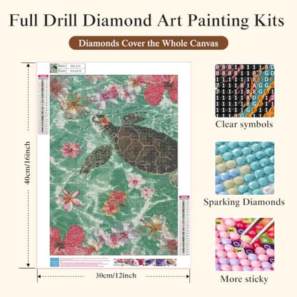 Diamond Art Kits for Adults, Ocean Turtle Flower 5D Diamond Painting Kit - color: KM1244-1