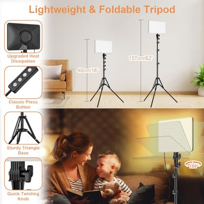 2-Pack LED Video Lighting Kit, Anautin 15W/1700Lux Photography Lighting with Tripod Stand, 2500-8500K Dimmable Streaming Light for Video Recording, Gaming, Podcast, Barber, Salon, TikTok, YouTube - size: 2-Pack, style: 15W Studio Light