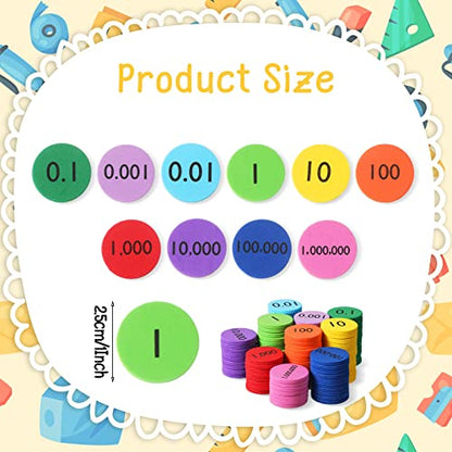 Kingdder Place Value Disks 10 Decimals to Whole Numbers Counting Chips for Kids Base 10 Place Value Manipulatives Math Counters Discs Set for Elementary School Math Supplies(2000 Pcs)