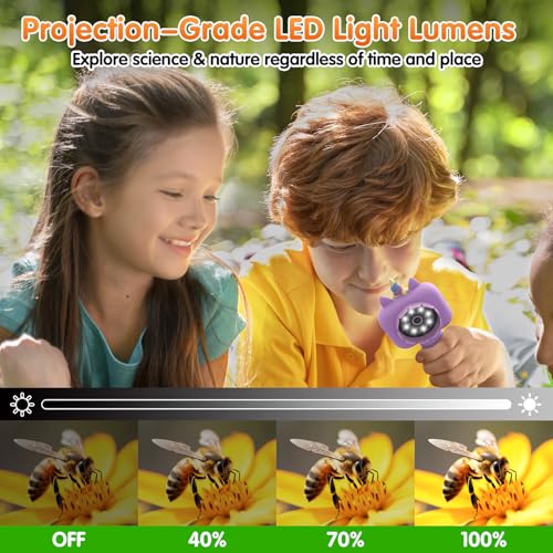 Kids Microscope, 2.4" Screen Handheld Digital Microscope 600X with 4K Camera & 8 LED Lights, Portable Pocket Microscope for Bugs Plants Nature Exploration, STEM Science Toy Gift Ages 3-12（Purple） - color: Purple