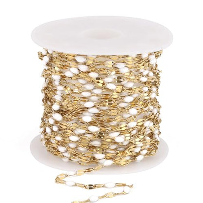 16.5FT Stainless Steel Enamel Chain 2MM Gold Lip Chain for Jewelry Making - color: gold(white)