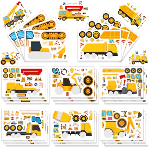 24 Sheets Make Your Own Construction Construction Vehicle Stickers for Kids, Party Favors, Birthday Gifts, Classroom Rewards, Crafts for Boys - color: Truck