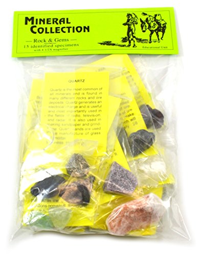 hBARSCI Premium Mineral Collection with 15 Identified Specimens and 4.5X Hand Lens