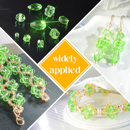 1500 Pcs Crystal Glass Beads for Jewelry Making – 12 Styles Bicone, Rondelle, Cube, Teardrop & 3mm Spacer Beads, DIY Bracelet Necklace Earring Craft Kit with Organizer Box(Green) - color: Green