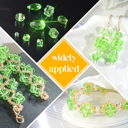1500 Pcs Crystal Glass Beads for Jewelry Making – 12 Styles Bicone, Rondelle, Cube, Teardrop & 3mm Spacer Beads, DIY Bracelet Necklace Earring Craft Kit with Organizer Box(Green) - color: Green