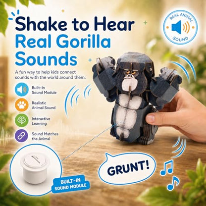 MierEdu Build 'N' Sound 3D Puzzle for Kids, Animal Puzzle with Sound Module, Educational STEM Craft Kit, FSC Paper Model Building Toy Gift for Ages 6+ - color: Silverback Gorilla