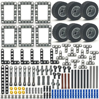 Technical Parts 6 Wheels Trailer Car Suspension Accessories with Tires 18.9x1.8 Inch MOC Parts Building Blocks DIY Replacement Spare Tech Kit Compatible with Major Brands
