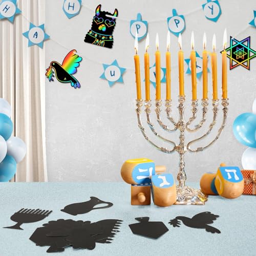 JULMELON 36PCS Hanukkah Scratch Paper Crafts for Kids, Chanukah Gifts - style: Hanukkah